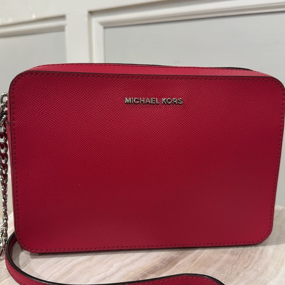 Michael Kors Bag Red Jet Set Silver Chain Crossbody - Picture 7 of 17